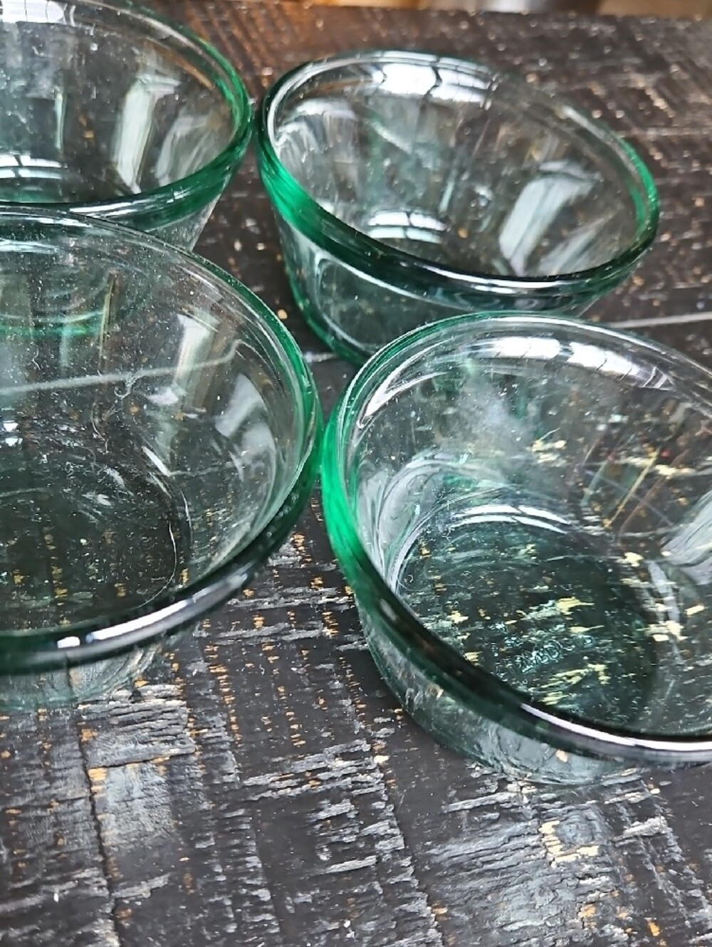 *Vintage 4 Piece Set #1034 Anchor Hocking  Emerald Green Glass 6 Oz Prep  Bowls